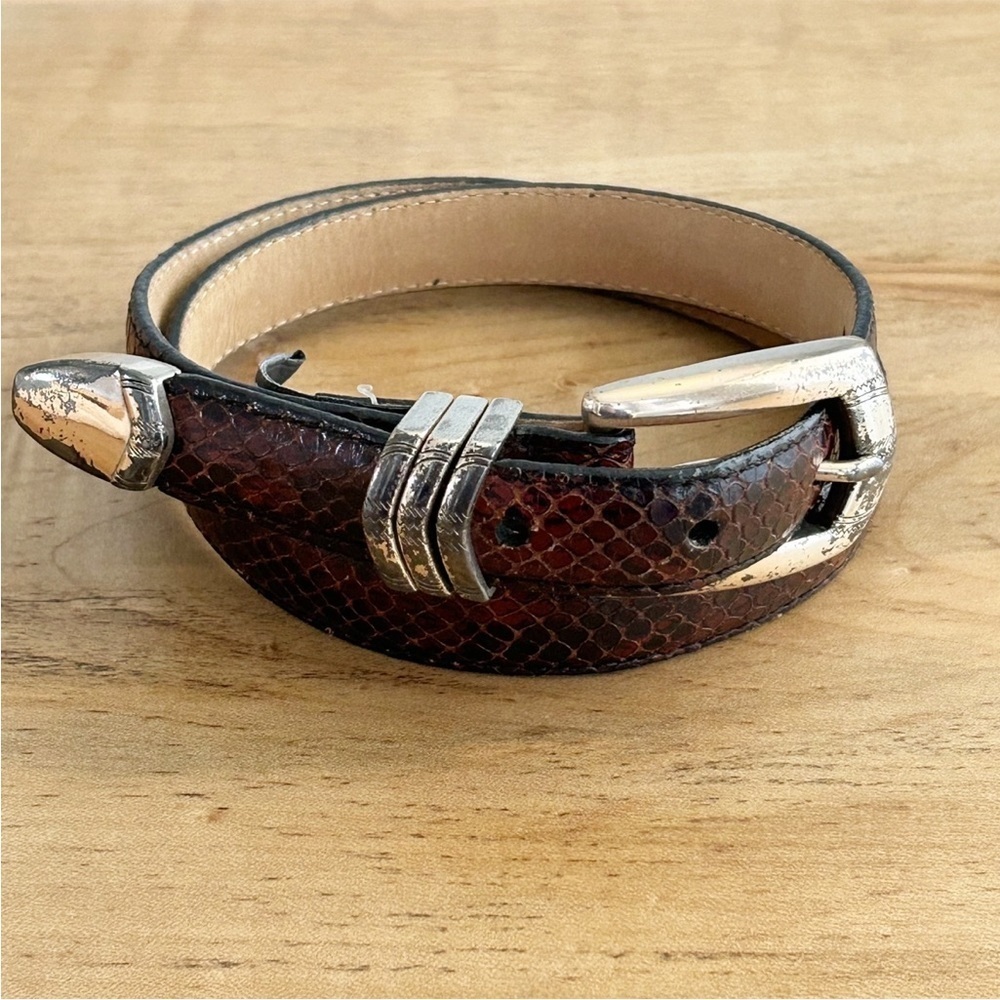 🌷 Brighton Vintage Brown Leather Snake Print Belt